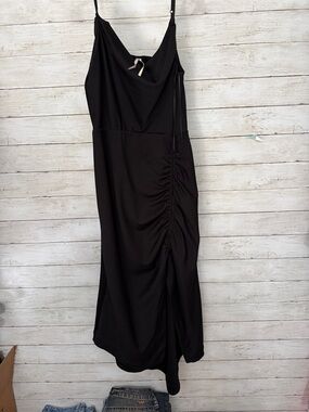 Anthropologie Black Ruched Slip Maxi Dress